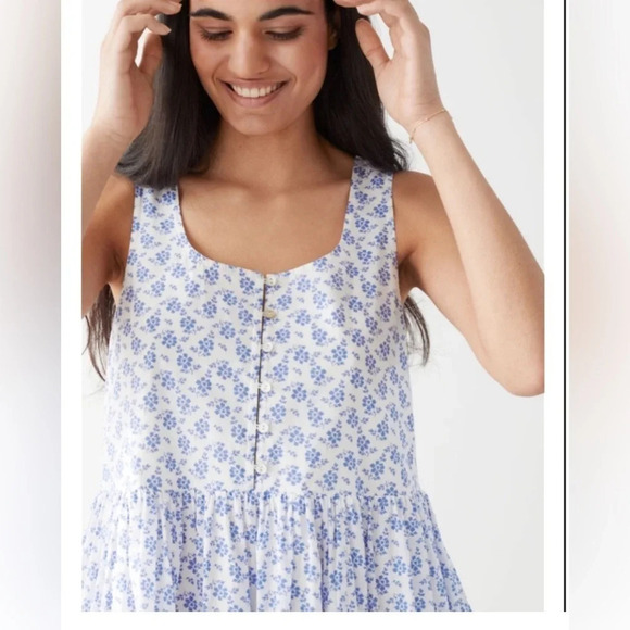& OTHER STORIES Relaxed Gathered Mini Dress floral blue white size xs 1224 - Picture 2 of 13